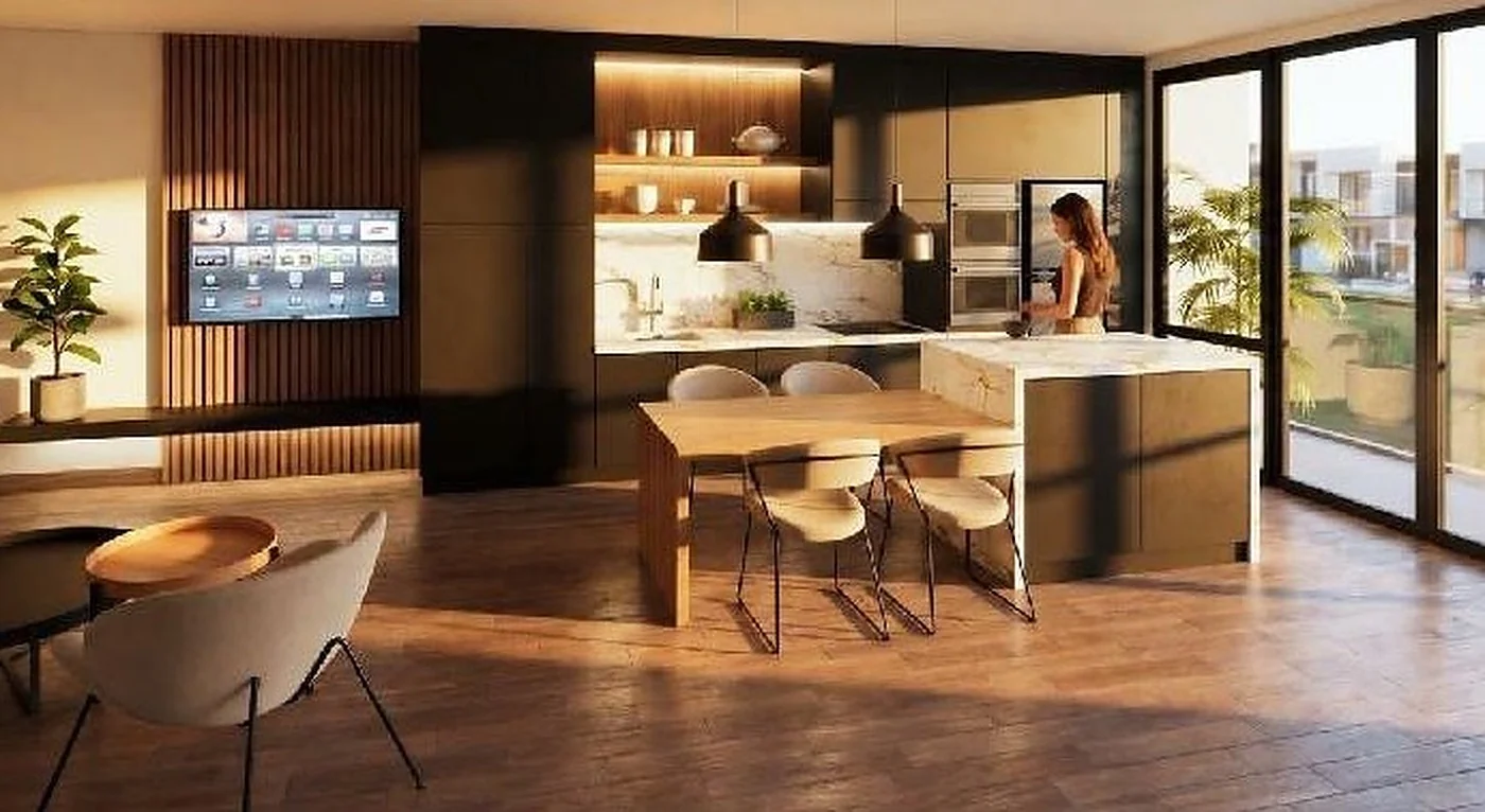 Render ilustrativo de tres ambientes de Añelo Primero